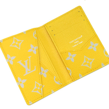 ルイヴィトン LOUIS VUITTON ポケット オーガナイザー M14769 グリクレール レザー モノグラムグロウキャンバス カードケース グレー 黄色 カード入れ 二つ折り