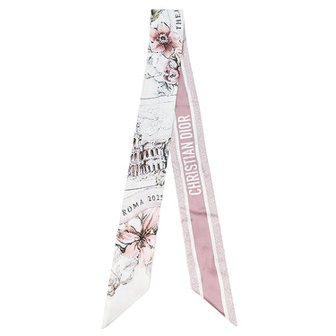 クリスチャン・ディオール Christian Dior ミッツァ 61SVR106I648 ホワイト×パープル シルク スカーフ Souvenir de Rome ローマ ピンク