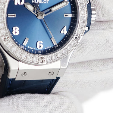 腕時計 ウブロ HUBLOT ビッグバン スチール ブルー ダイヤモンド 38mm 361.SX.7170.LR.1204 クオーツ レディース 純正ダイヤ