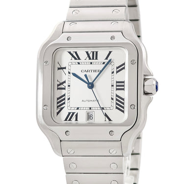 腕時計 カルティエ Cartier サントス ドゥ カルティエ LM WSSA0009 自動巻き メンズ シルバー デイト 青針 スクエア