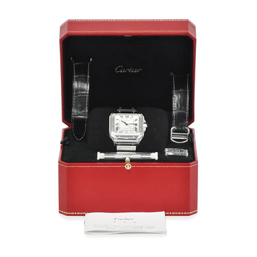 腕時計 カルティエ Cartier サントス ドゥ カルティエ LM WSSA0009 自動巻き メンズ シルバー デイト 青針 スクエア