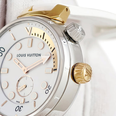 腕時計 ルイヴィトン LOUIS VUITTON タンブール ストリート ダイバー QA166 クオーツ メンズ K18PG×SS コンビ ホワイト