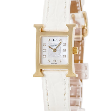 腕時計 エルメス HERMES Hウォッチ ミニ TPM HH1.102 クオーツ レディース 純正ダイヤ シェル H型 スクエア ホワイト