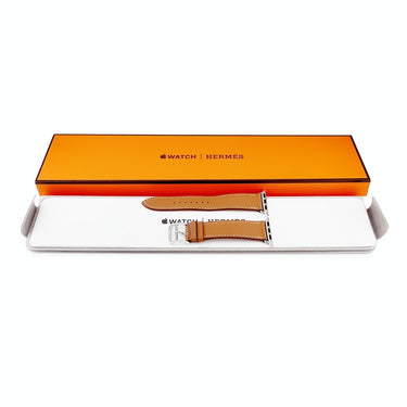 エルメス HERMES 純正 アップルウォッチ 38 40 41mm用 ブラウン レザー ステンレススチール 腕時計パーツ 新品同様 レザー ベルト 32ｍｍ 茶 尾錠付き