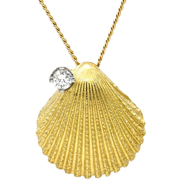 ティファニー Tiffany & Co シェルモチーフ 1Pダイヤ イエローゴールド K18YG ダイヤモンド ネックレス 貝 貝殻 18K 750 YG