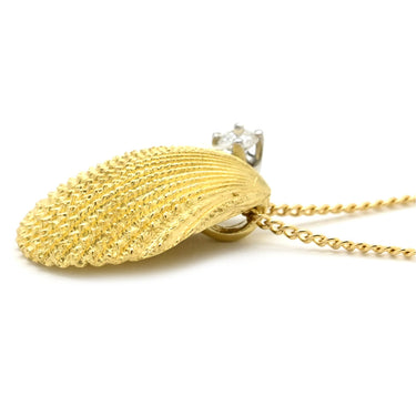 ティファニー Tiffany & Co シェルモチーフ 1Pダイヤ イエローゴールド K18YG ダイヤモンド ネックレス 貝 貝殻 18K 750 YG