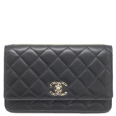 シャネル CHANEL マトラッセ トレンディCC WOC ブラック ラムスキン チェーンウォレット ゴールド金具 黒 ロゴプレート
