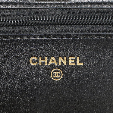 シャネル CHANEL マトラッセ トレンディCC WOC ブラック ラムスキン チェーンウォレット ゴールド金具 黒 ロゴプレート