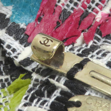 シャネル CHANEL カメリア ブローチ ブラック×ホワイト×マルチカラー ツイード ブローチ シルバー金具 コサージュ フォーマル セレモニー