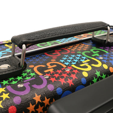 グッチ GUCCI GGサイケデリック トロリーケース 533618 ブラック×マルチカラー レザー ヴァルカンファイバー キャリーバッグ シルバー金具 GGロゴ 星 グローブトロッター コラボ