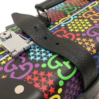 グッチ GUCCI GGサイケデリック トロリーケース 533618 ブラック×マルチカラー レザー ヴァルカンファイバー キャリーバッグ シルバー金具 GGロゴ 星 グローブトロッター コラボ