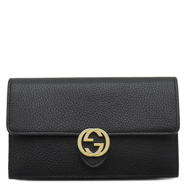 グッチ GUCCI インターロッキングG 510314 ブラック レザー チェーンウォレット ゴールド金具 チェーンショルダーバッグ