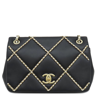 シャネル CHANEL ENTWINED チェーン ステッチ ブラック×ホワイト レザー ショルダーバッグ ゴールド金具 黒 ココマーク チェーンバッグ