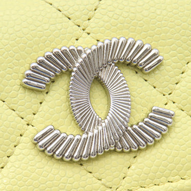 シャネル CHANEL フィッシュ スモール ウォレット ライムイエロー レザー キャビアスキン 三つ折り財布 シルバー金具 ココマーク コンパクト