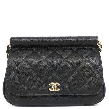 シャネル CHANEL ミニ チェーンショルダー ブラック レザー キャビアスキン ショルダーバッグ ゴールド金具 黒 ココマーク