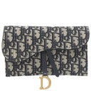 クリスチャン・ディオール Christian Dior サドル チェーン ポーチ スモール ネイビー系 コットン レザー チェーンウォレット ゴールド金具 ショルダー オブリーク ジャカード