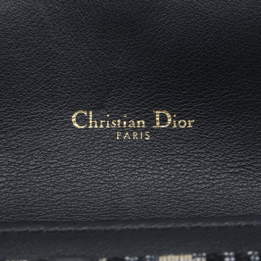 クリスチャン・ディオール Christian Dior サドル チェーン ポーチ スモール ネイビー系 コットン レザー チェーンウォレット ゴールド金具 ショルダー オブリーク ジャカード