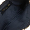 クリスチャン・ディオール Christian Dior サドル チェーン ポーチ スモール ネイビー系 コットン レザー チェーンウォレット ゴールド金具 ショルダー オブリーク ジャカード