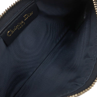 クリスチャン・ディオール Christian Dior サドル チェーン ポーチ スモール ネイビー系 コットン レザー チェーンウォレット ゴールド金具 ショルダー オブリーク ジャカード