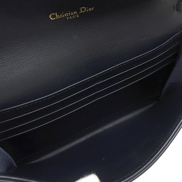クリスチャン・ディオール Christian Dior サドル チェーン ポーチ スモール ネイビー系 コットン レザー チェーンウォレット ゴールド金具 ショルダー オブリーク ジャカード