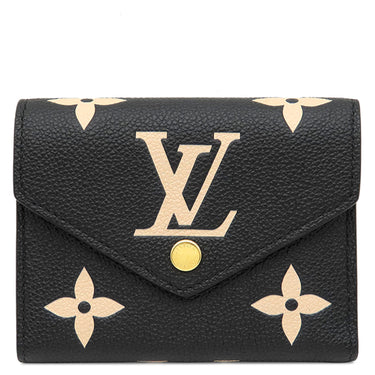 ルイヴィトン LOUIS VUITTON ポルトフォイユ ヴィクトリーヌ M80968 ブラック ベージュ モノグラムアンプラント 三つ折り財布 ゴールド金具 コンパクト財布