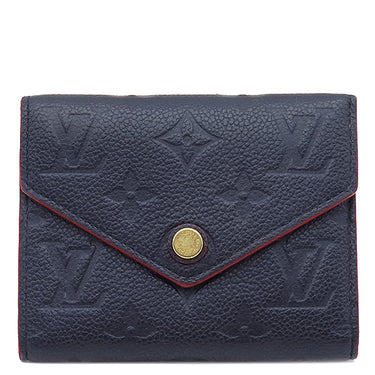 ルイヴィトン LOUIS VUITTON ポルトフォイユ ヴィクトリーヌ M64577 マリーヌルージュ モノグラムアンプラント 三つ折り財布 ゴールド金具 紺 赤