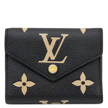 ルイヴィトン LOUIS VUITTON ポルトフォイユ ヴィクトリーヌ M80968 ブラック ベージュ モノグラムアンプラント 三つ折り財布 ゴールド金具 黒 コンパクト財布