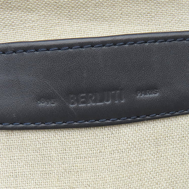 ベルルッティ BERLUTI スクリットアラベスク バックパック ネイビー×アイボリー キャンバス レザー リュック・デイパック シルバー金具 バックパック