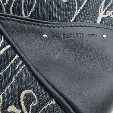 ベルルッティ BERLUTI スクリットアラベスク バックパック ネイビー×アイボリー キャンバス レザー リュック・デイパック シルバー金具 バックパック