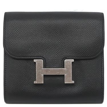 エルメス HERMES コンスタンス コンパクト ブラック ヴォーエプソン 二つ折り財布 シルバー金具 黒 コンパクトウォレット