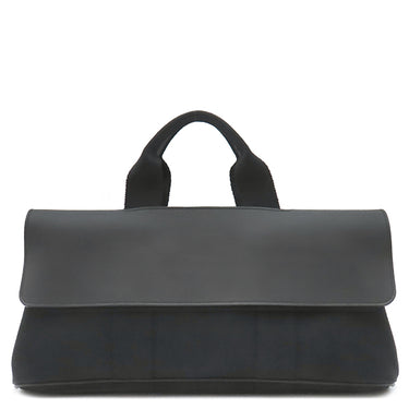 エルメス HERMES ヴァルパライソ ロング MM ブラック トワルシェブロン レザー ハンドバッグ シルバー金具 黒