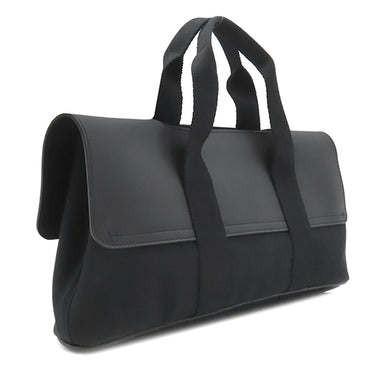 エルメス HERMES ヴァルパライソ ロング MM ブラック トワルシェブロン レザー ハンドバッグ シルバー金具 黒