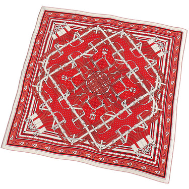 エルメス HERMES カレ140 カレジェアン ルージュ×ホワイト×ブラック カシミヤ シルク ストール 新品 未使用 【Mors a Jouets Bandana/馬銜 バンダナ】