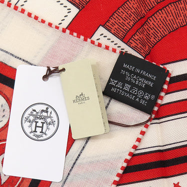 エルメス HERMES カレ140 カレジェアン ルージュ×ホワイト×ブラック カシミヤ シルク ストール 新品 未使用 【Mors a Jouets Bandana/馬銜 バンダナ】