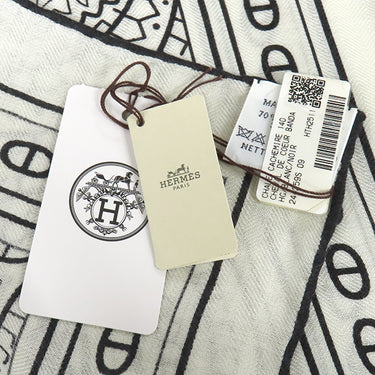 エルメス HERMES カレ140 カレジェアン ホワイト×ブラック カシミヤ シルク ストール 新品 未使用 【シュヴァル ドゥ クール バンダナ】