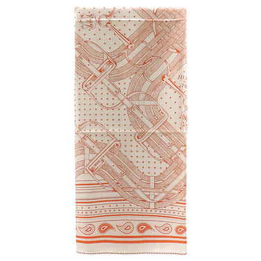 エルメス HERMES カレ140 カレジェアン オレンジ×ナチュラル×ルージュ カシミヤ シルク ストール 新品 未使用 【Mors a Jouets Bandana/馬銜 バンダナ】