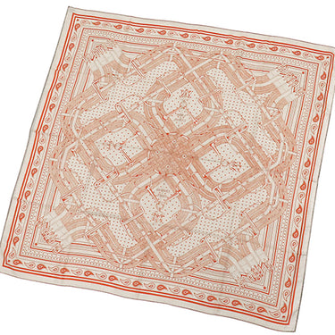 エルメス HERMES カレ140 カレジェアン オレンジ×ナチュラル×ルージュ カシミヤ シルク ストール 新品 未使用 【Mors a Jouets Bandana/馬銜 バンダナ】