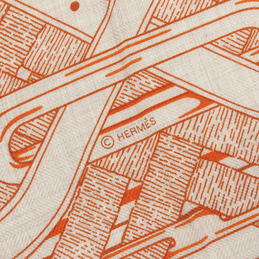 エルメス HERMES カレ140 カレジェアン オレンジ×ナチュラル×ルージュ カシミヤ シルク ストール 新品 未使用 【Mors a Jouets Bandana/馬銜 バンダナ】