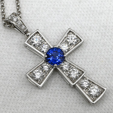 ブルガリ BVLGARI セルペンティ クロス ペンダント ホワイトゴールド K18WG ダイヤモンド ブルーサファイア ネックレス 750 18K WG パヴェダイヤ ブルーサファイア 十字架