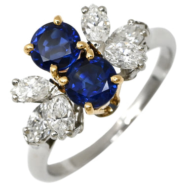ショーメ CHAUMET サファイア ダイヤ リング プラチナシルバー×ホワイトゴールド×ブルー Pt900 K18YG サファイア ダイヤモンド リング 指輪 青 ブルーサファイア 11号