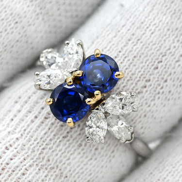 ショーメ CHAUMET サファイア ダイヤ リング プラチナシルバー×ホワイトゴールド×ブルー Pt900 K18YG サファイア ダイヤモンド リング 指輪 青 ブルーサファイア 11号