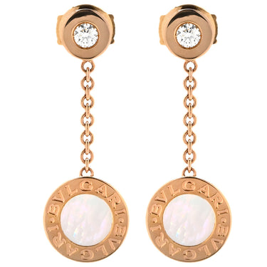 ブルガリ BVLGARI ブルガリブルガリ ピンクゴールド K18PG ダイヤモンド ホワイトマザーオブパール ピアス Au750 ダイヤ ドロップ スイング マザーオブパール シェル