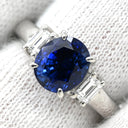 タサキ TASAKI ブルーサファイア 2.41ct ダイヤモンド 0.26ct ブルー×プラチナシルバー Pt900 サファイア ダイヤモンド リング 指輪 青 Pt900 オーバル バゲットカット 9.5号