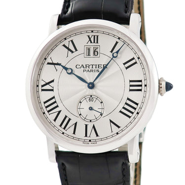 腕時計 カルティエ Cartier ロトンド ラージデイト W1550751 手巻き メンズ K18WG無垢 ギョウシェ ローマン 青針 スモールセコンド