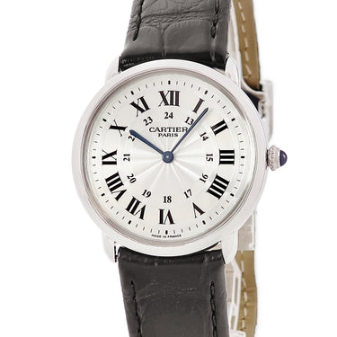 腕時計 カルティエ Cartier ロンド ルイ カルティエ LM W1528051 手巻き メンズ Pt950無垢 ギョウシェ ローマン 青針