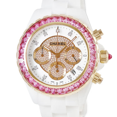 腕時計 シャネル CHANEL J12 クロノグラフ H2161 自動巻き メンズ K18PG×白セラミック コンビ 純正ダイヤ&サファイア