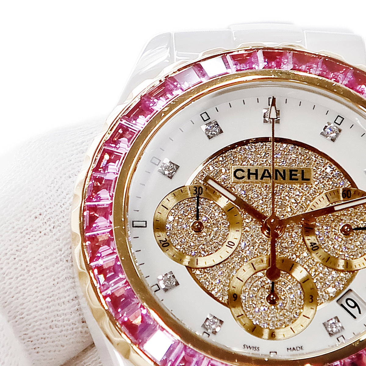 シャネル CHANEL J12 クロノグラフ H2161 自動巻き メンズ K18PG×白