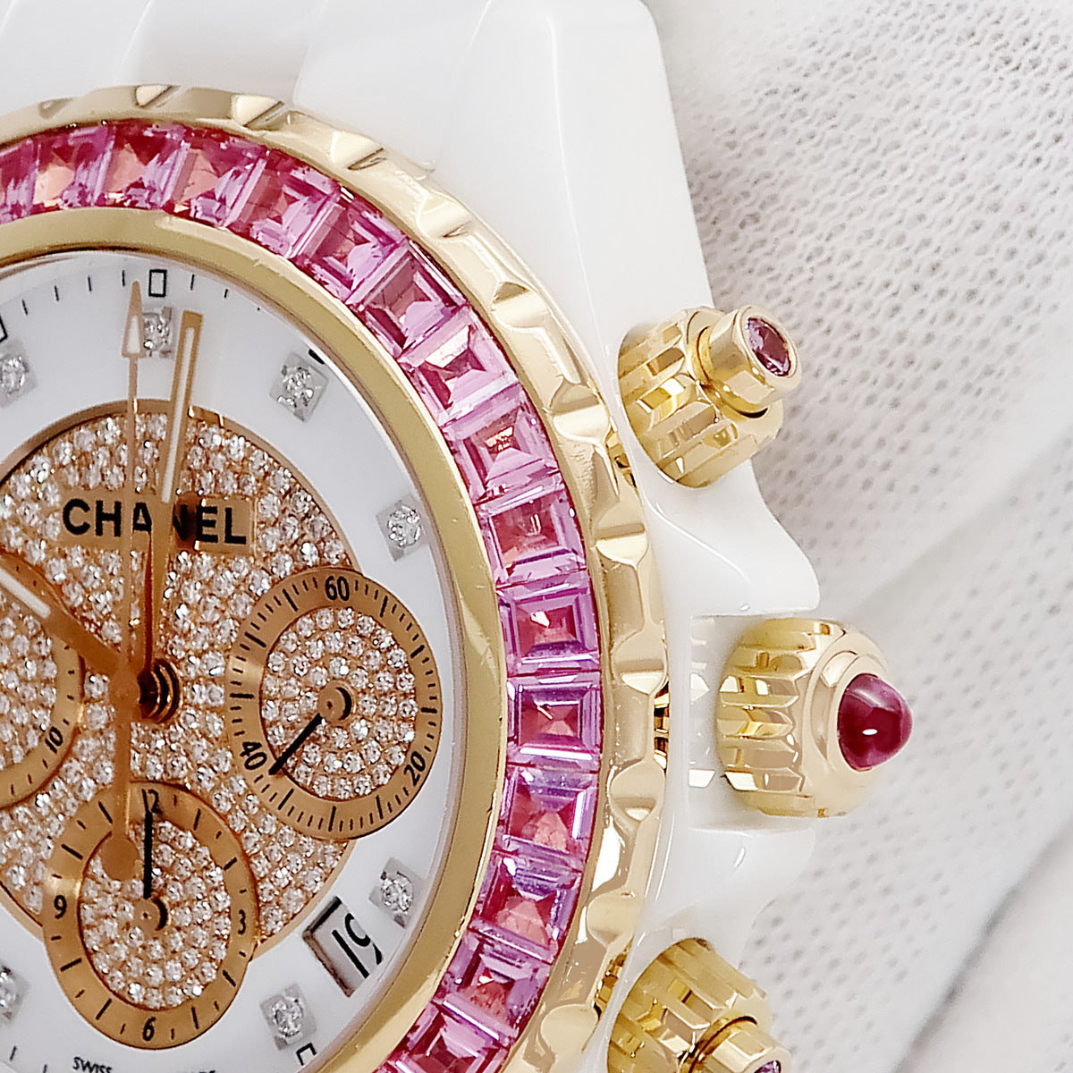 シャネル CHANEL J12 クロノグラフ H2161 自動巻き メンズ K18PG×白