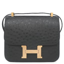 エルメス HERMES コンスタンス3 24 ブラック オーストリッチ ショルダーバッグ ゴールド金具 黒