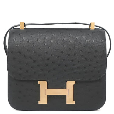 エルメス HERMES コンスタンス3 24 ブラック オーストリッチ ショルダーバッグ ゴールド金具 黒